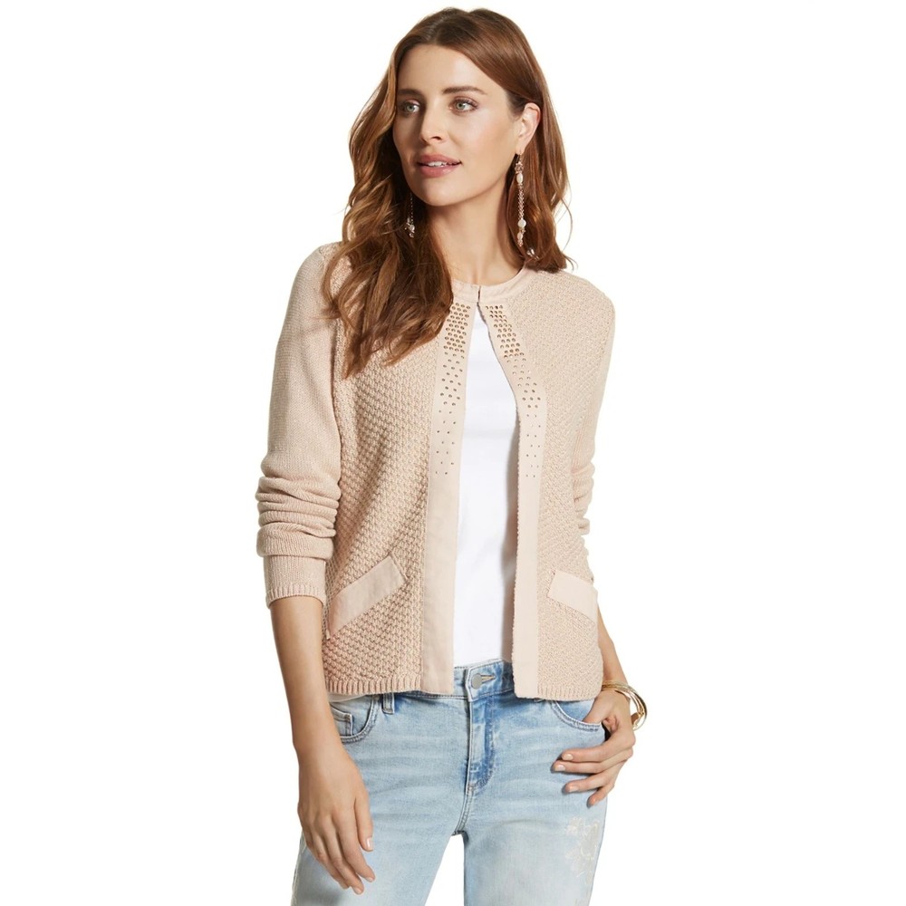 Chico's Embellished Shine Evelyn Cardigan Sweater Size 1 Blush